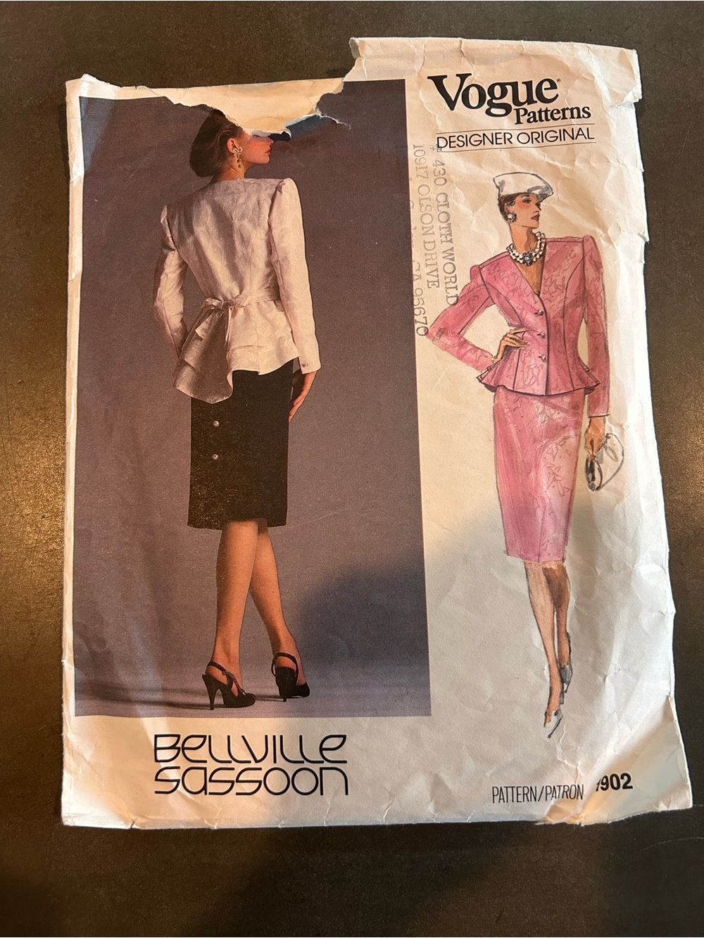 VTG 1980s Vogue 1902 Bellville Sassoon Top Skirt Pattern Size 16